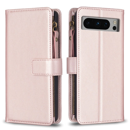 Light pink leather flip phone wallet case with zipper and front card holder strap