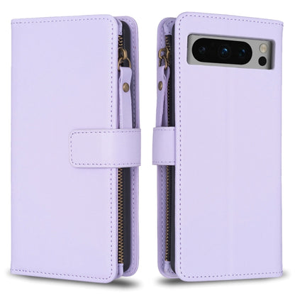 Lavender flip phone wallet case with zipper, snap strap, and camera cutout
