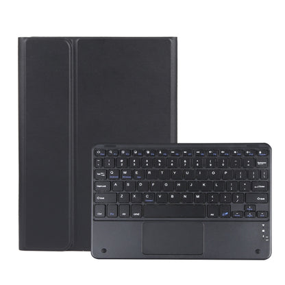 Ultra-thin Bluetooth keyboard case with built-in trackpad, keyboard visible, dark gray