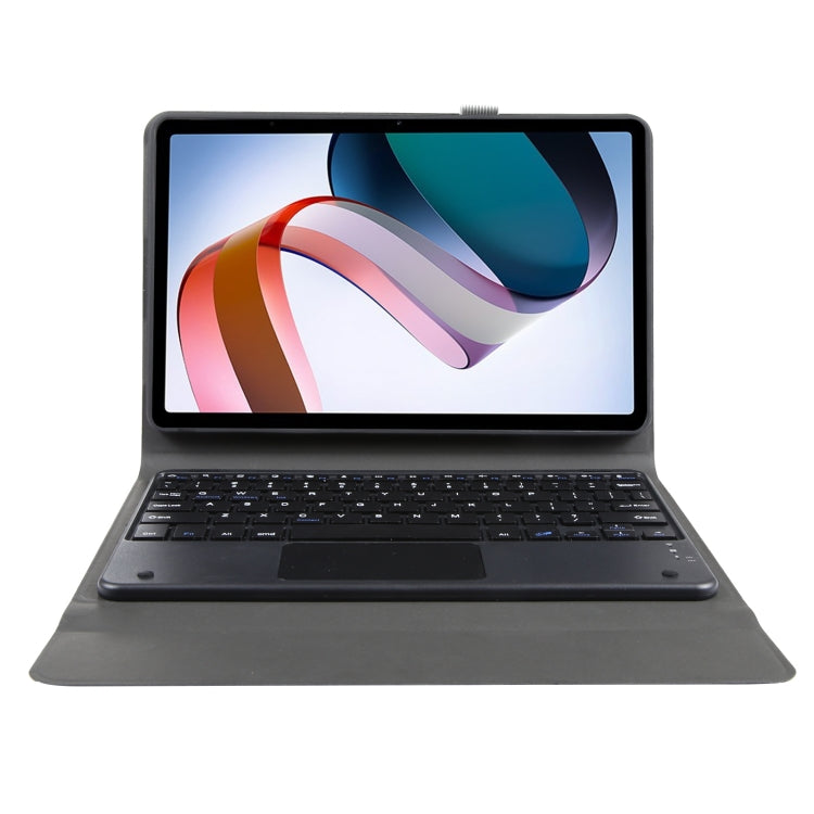 Tablet keyboard case with stand and touchpad, dark gray folio cover open