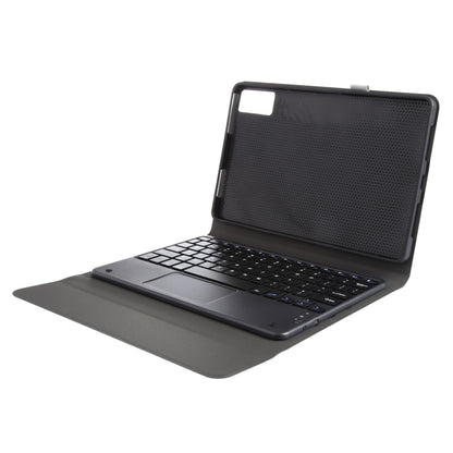 Bluetooth keyboard folio case with textured back panel, dark gray, open for typing