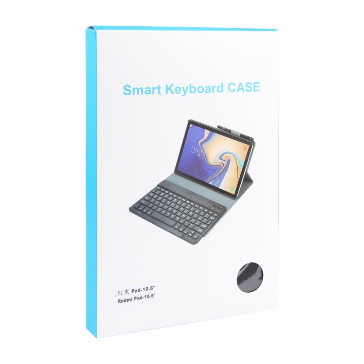 Smart keyboard case retail box with product photo, blue and white packaging