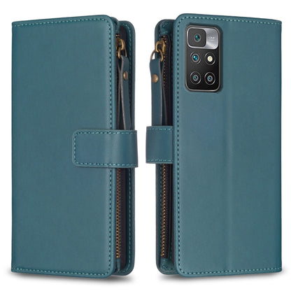 Teal leather flip phone wallet with zipper and card slots, side zipper and phone cutout
