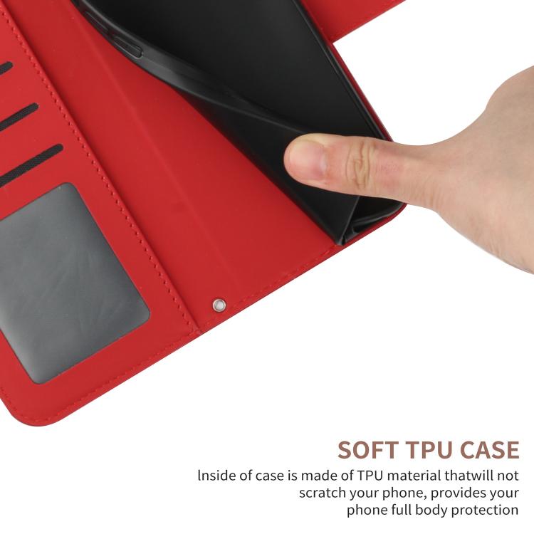 Red flip phone wallet case with gray inner TPU and card slots inside