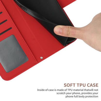 Red flip phone wallet case with gray inner TPU and card slots inside
