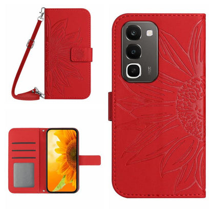 Red embossed flower folio phone case with lanyard strap for Realme devices