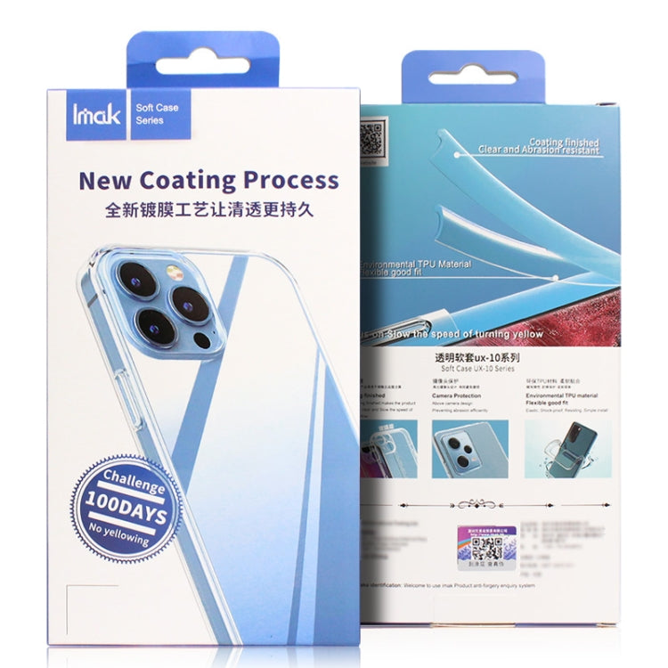 IMAK UX-10 series TPU phone case retail boxes, clear case shown on packaging