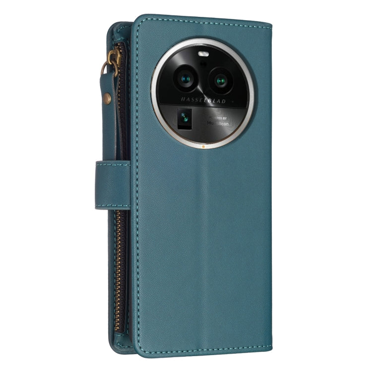 Teal leather wallet phone case with zipper and camera cutout