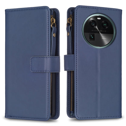 Navy leather flip phone wallet case with zipper and card slot holder, camera cutout