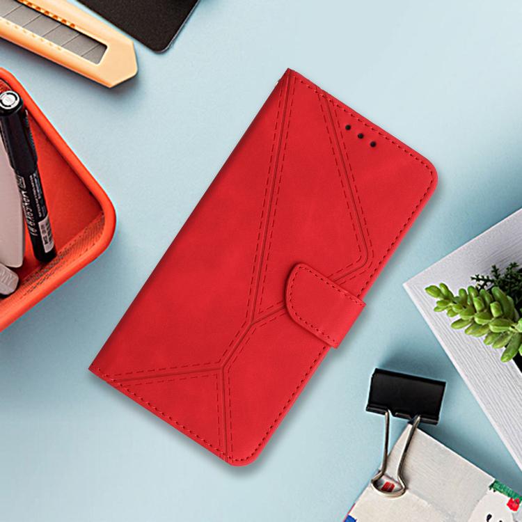 Red embossed leather folio phone case with wrist strap and flip closure