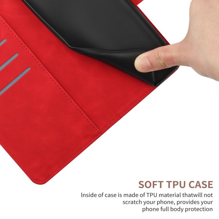 Red embossed leather phone case with reinforced corner edge and soft grip