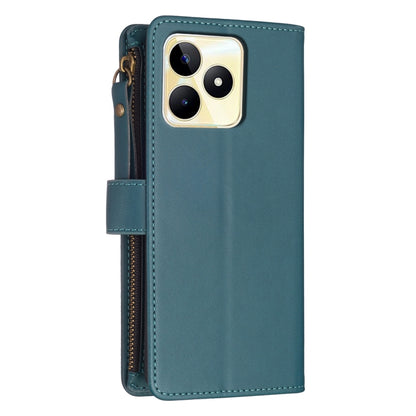 Teal leather wallet phone case with card slots, flip cover, and cutout for camera