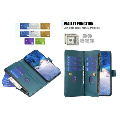Leather wallet phone case with multiple card slots and zipper closure, open and closed views
