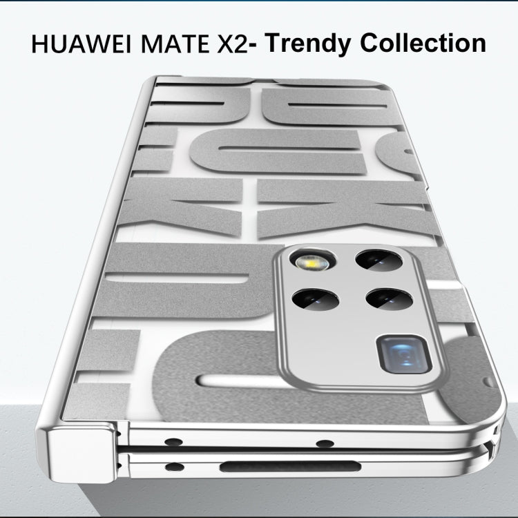 Silver folding phone case with hinge, textured back shell with camera cutouts