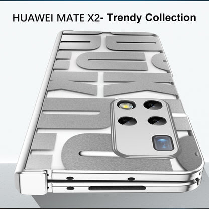 Silver folding phone case with hinge, textured back shell with camera cutouts