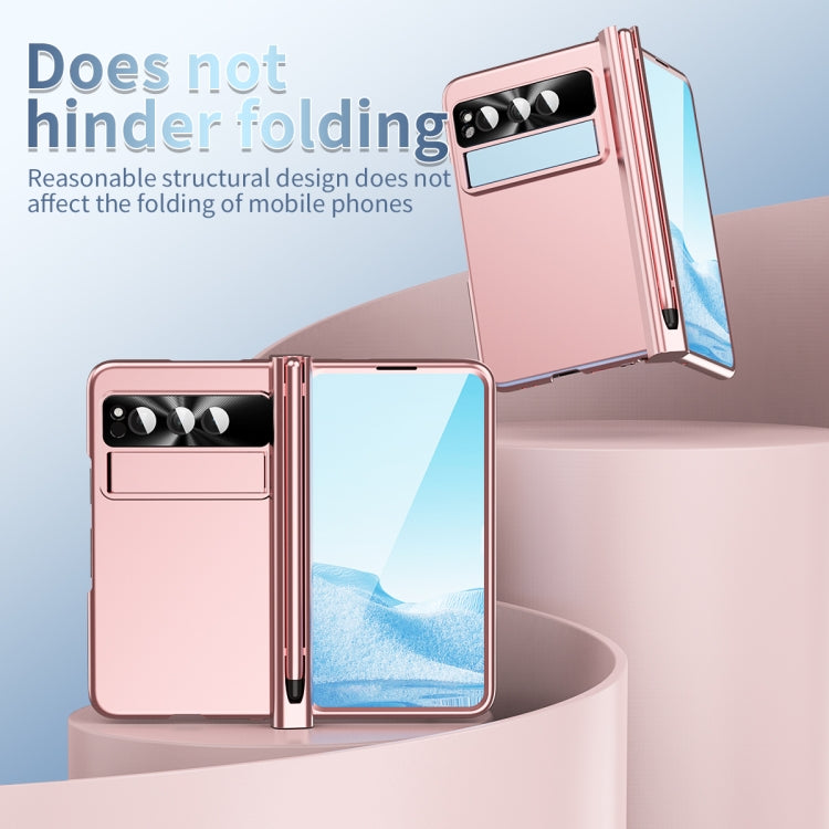 Pink folding phone case with hinge design and kickstand, camera cutout for Pixel Fold