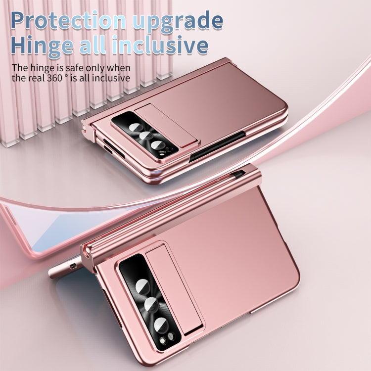 Pink folding phone case with rear camera cover and kickstand, Pixel Fold