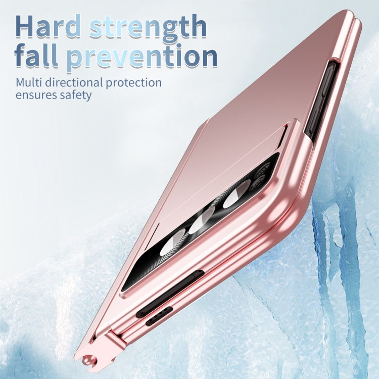 Pink folding phone case with raised edges and camera cutout, Pixel Fold