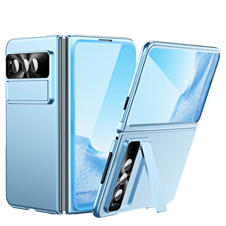 Blue folding phone case with kickstand and camera cutout for Pixel Fold