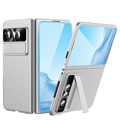 Silver folding phone case with kickstand and camera cutout for Pixel Fold