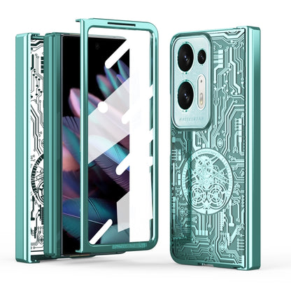 Mechanical electroplating phone case with circuit pattern, green, for OPPO Find N series.