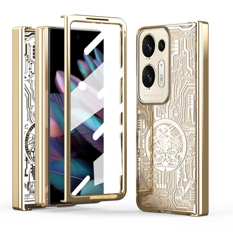 Mechanical electroplating phone case with circuit pattern, champagne gold, for OPPO Find N series.