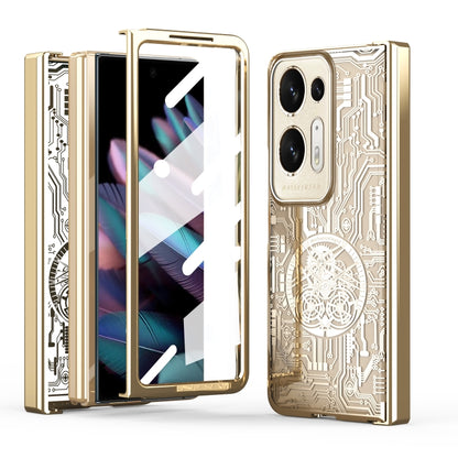 Mechanical electroplating phone case with circuit pattern, champagne gold, for OPPO Find N series.