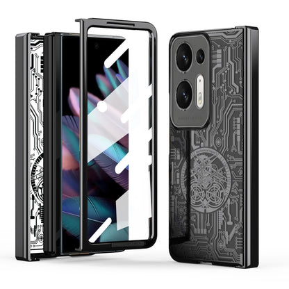 Mechanical electroplating phone case with circuit pattern, black, for OPPO Find N series.