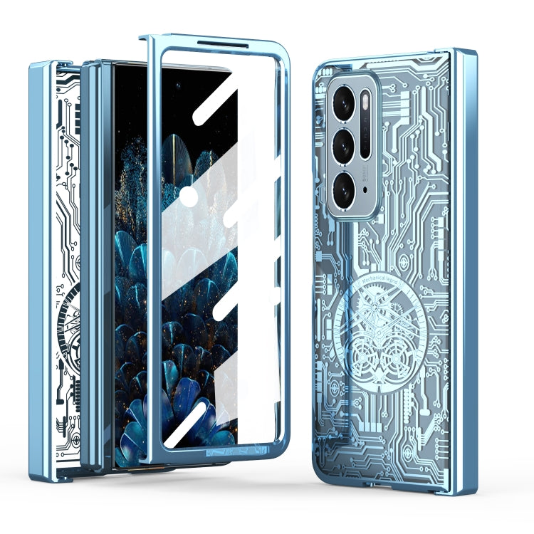 Light blue electroplated phone case with mechanical circuit pattern and camera cutouts