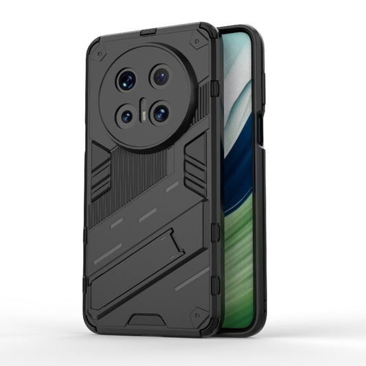Black rugged armor phone case with camera protection and built-in holder/kickstand