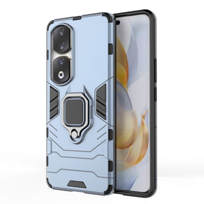 Light blue rugged phone case with magnetic ring holder and camera cutouts