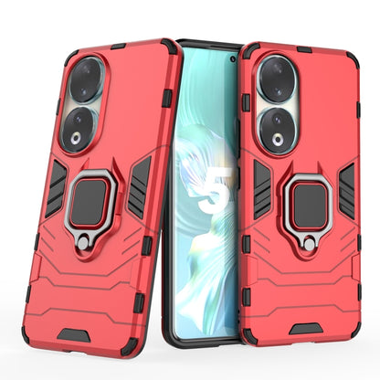 Red rugged TPU phone case with magnetic ring holder and camera cutouts