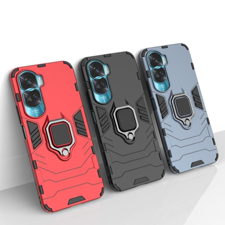 Rugged phone cases with magnetic ring holders in red and black