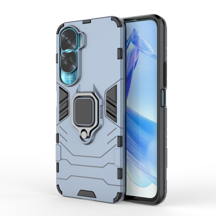 Navy blue rugged phone case with magnetic ring holder and camera cutouts