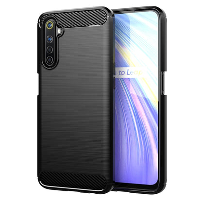 Black brushed carbon fiber TPU phone case with raised camera area and grippy edges