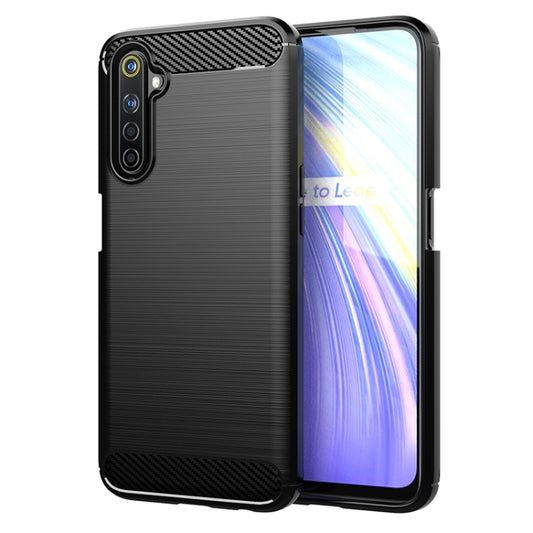 Black brushed carbon fiber TPU phone case with raised camera area and grippy edges
