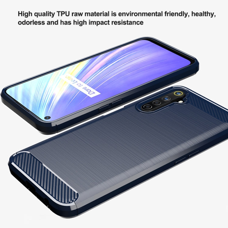 Blue brushed carbon fiber TPU phone case with raised bezel and textured camera corner