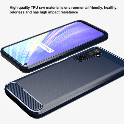 Blue brushed carbon fiber TPU phone case with raised bezel and textured camera corner