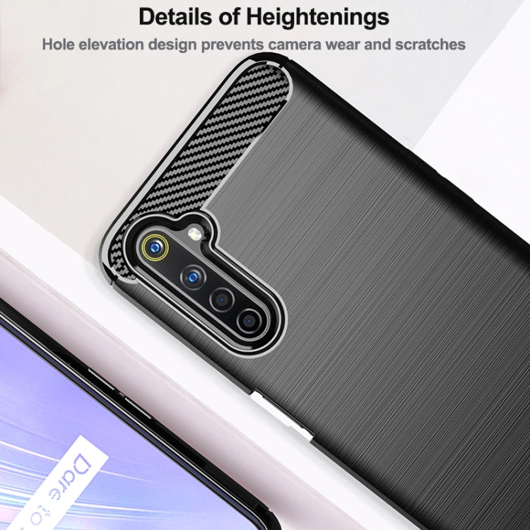 Black brushed carbon fiber TPU phone case showing raised camera protection and texture