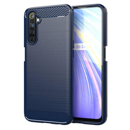 Blue/gray brushed carbon fiber TPU phone case with raised camera area and textured corners