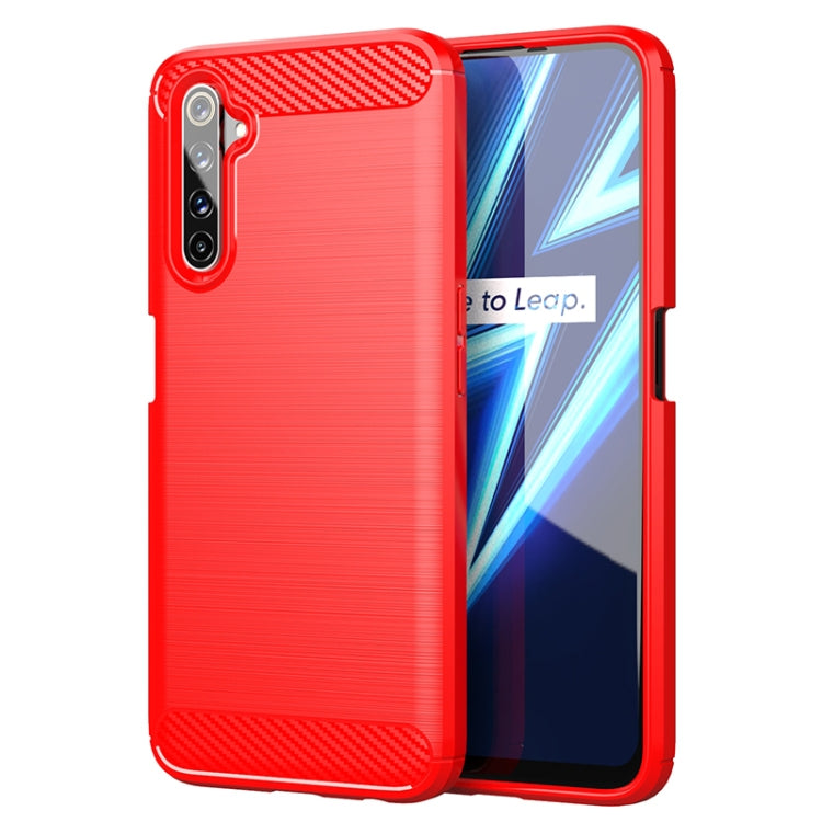 Red brushed carbon fiber TPU phone case with camera cutout and raised edges
