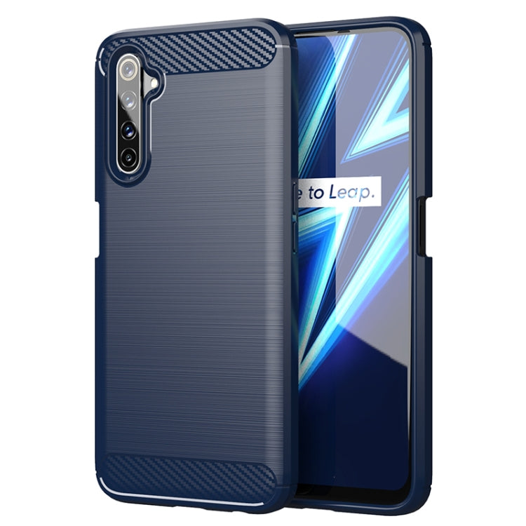 Dark blue brushed carbon fiber TPU phone case with camera cutout and raised edges