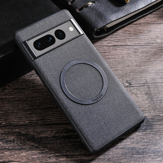 MagSafe magnetic ring cloth-texture phone case, dark gray with large circular ring