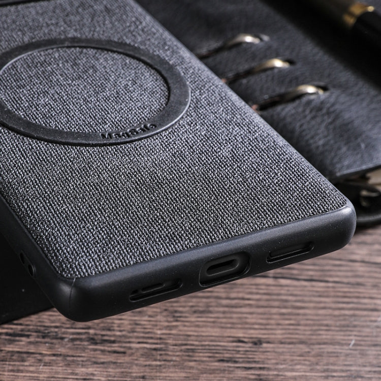 MagSafe magnetic ring cloth-texture phone case, dark gray with textured ring and side ports