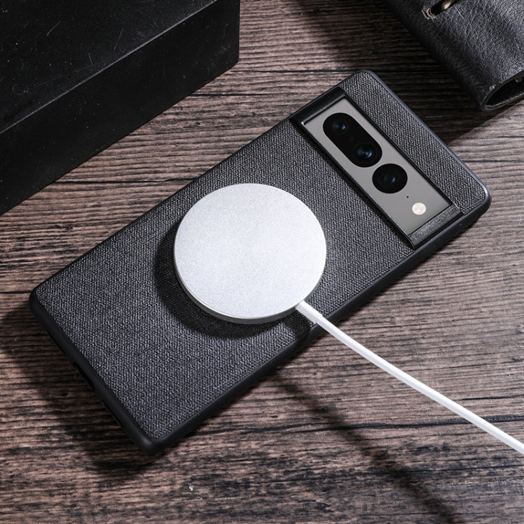 MagSafe magnetic ring cloth-texture phone case, dark gray with white magnetic ring and cable