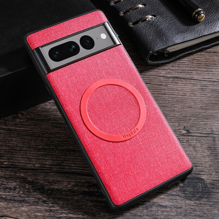 MagSafe magnetic ring cloth-texture phone case, red with red circular magnetic ring