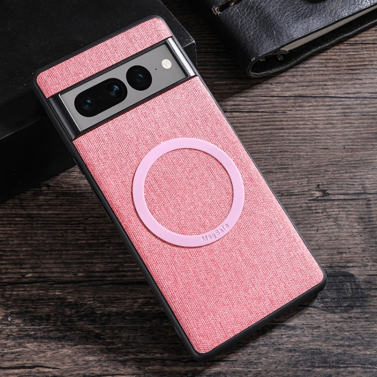 MagSafe magnetic ring cloth-texture phone case, pink with light pink circular magnetic ring