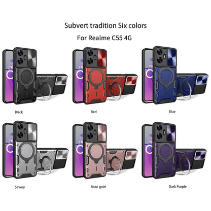 Phone case color options with sliding magnetic holder in Black, Red, Blue, Silver, Rose gold, Purple