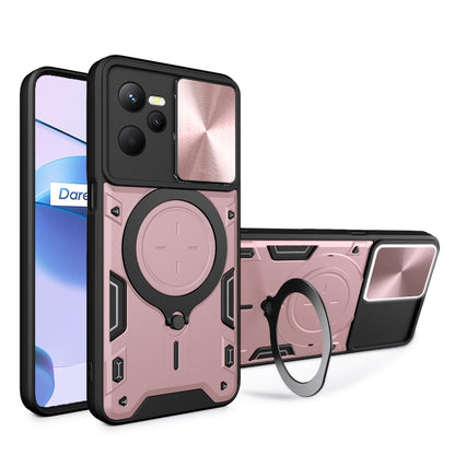 Magnetic phone case with sliding camshield holder and ring, pink