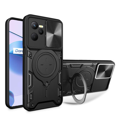 Magnetic phone case with sliding camshield holder and ring, black